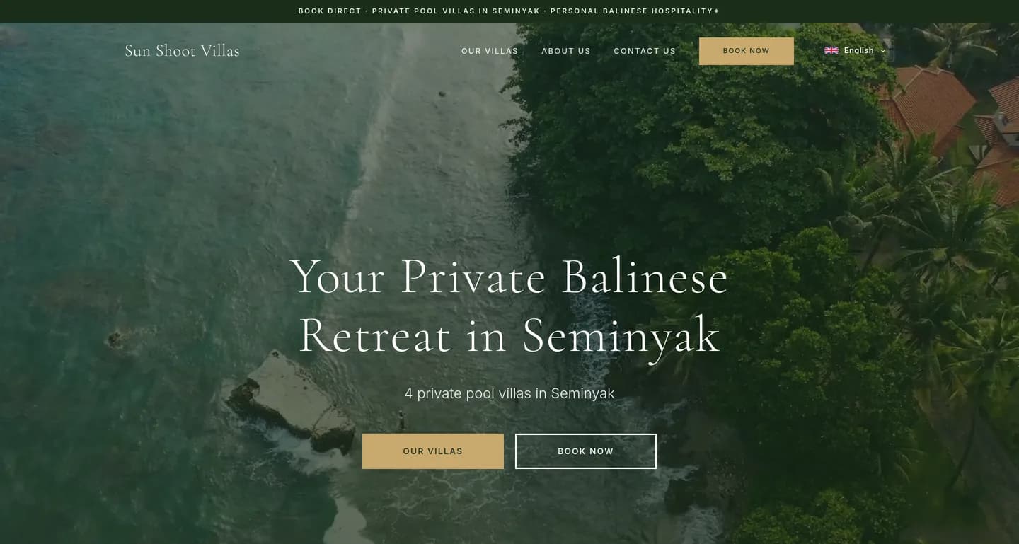 Screenshot of Sun Shoot Villas on desktop